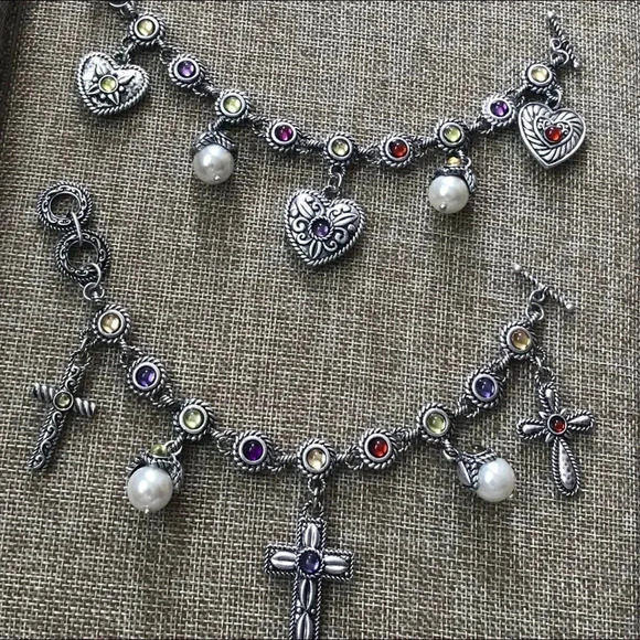 Heart or cross reversible charm crystal bracelet - Picture 1 of 4
